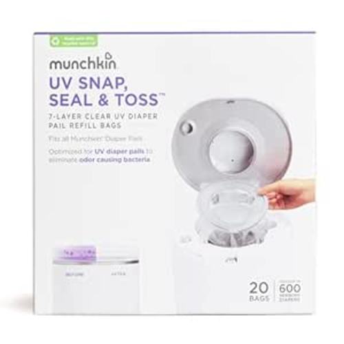 Munchkin® UV Snap, Seal & Toss™ Diaper Pail Refill Bags, Holds up to 600 Newborn Diapers, 20 Pack