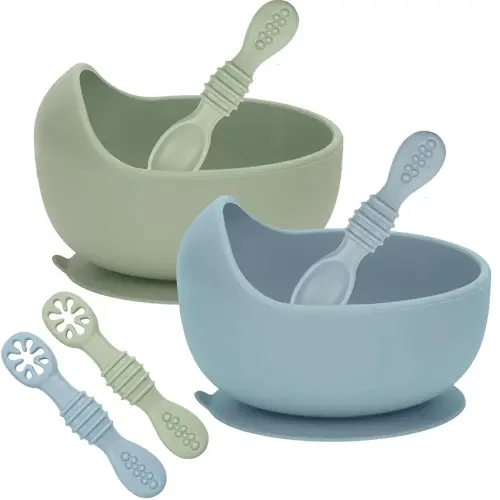 Baby Bliss 6 Piece Suction Bowls & Training Spoons, 100% Food Grade Silicone Feeding Set, Self Feeding Bowl and Utensils for Led Weaning, BPA Free
