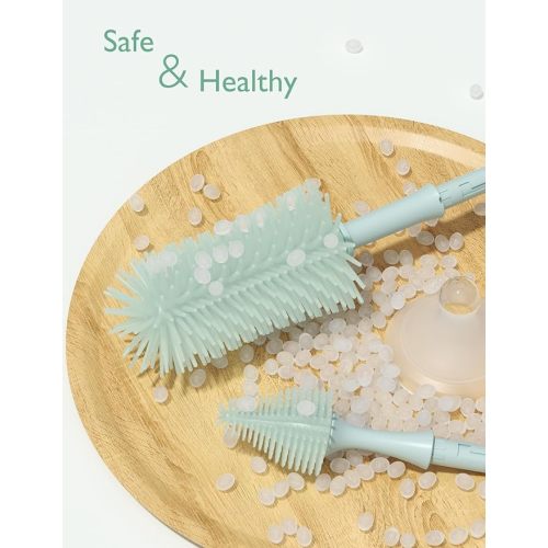 Momcozy Bottle Brush Kit, Innovative Push-Press Design for Better Cleaning - Baby Bottle Cleaner Brush for Baby Bottle, Breast Pumps, Nipples, and More - Can Generate Foam for Better Cleaning, Green - Press Bubble Style