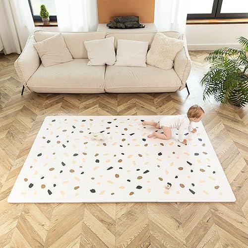 Stylish Baby Play Mat 72x48 Inches - 6 XXL Foam Floor Tiles for Kids Terazzo Design - 20% Thicker Playmat for Baby Crawling, Tummy Time, Playpen - Non-Toxic, Odorless Foam Play Mat for Floor