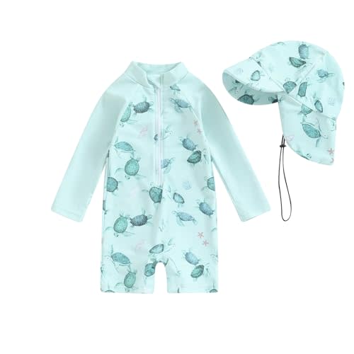Socutebabe Toddler Infant Baby Boys Swimsuit Kids Rash Guard One Piece Newborn Zipper Bathing Suit Swimwear with Hat