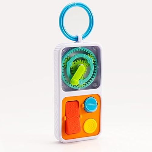 Fat Brain Toys PlayTab Go, Portable Sensory Activity Board with a Clip Ring to Attach to Diaper Bags for Babies and Toddlers Ages 12 Months+