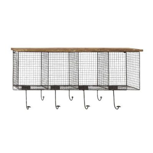 14"x32" Metal 4 Cubbies And 1 Shelf Wall Hook With 7 Hanger Black - Olivia & May