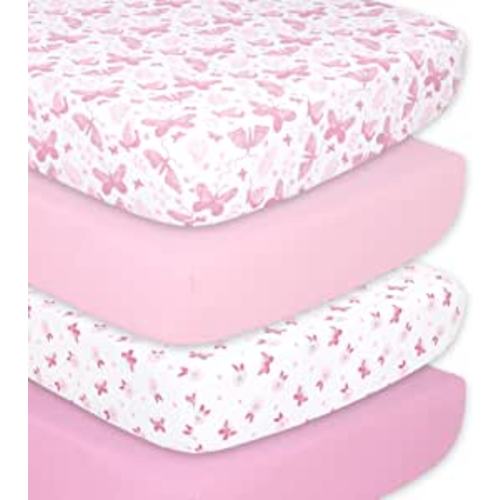 Amazon.com: The Peanutshell Pink Butterfly Crib Sheet Set for Baby Girls, 4 Pack : Baby