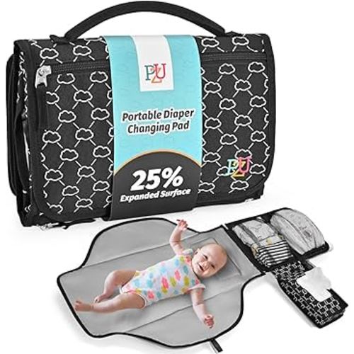 Portable Diaper Changing Pad - Changing Pad Portable with Wipes Pocket, Waterproof Diaper Changing Mat, Portable Changing Pad for Baby, Newborn Gift (Black)