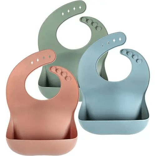 Silicone Baby Bibs for Babies & Toddlers Set of 3, BPA Free Unisex Soft Adjustable Fit Waterproof Feeding Bibs