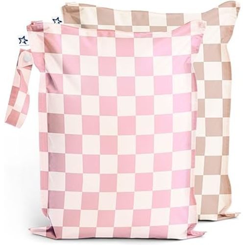 Tiny Twinkle Mess-proof Wet Bags 2 Pack Waterproof and Washable Bag for Travel storage, Stroller, Daycare, Baby Diapers, Yoga, Beach, Pool, Wet Toddler Swimsuits
