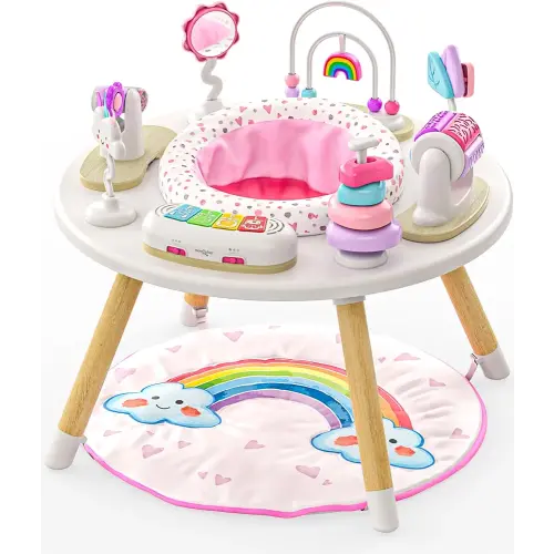 Move2Play 4-in-1 Baby Activity Center | Montessori-Inspired Design | 8 Interactive Toys | Tummy Time, Exersaucer & Toddler Table | Shower Gift | Essential | Must Have for 3, 6, 12 Month Old (Rainbow)