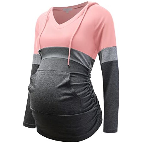 Maternity Hoodie Long Sleeves Shirt Casual Vneck Top Pregnancy Sweatshirt Tunics