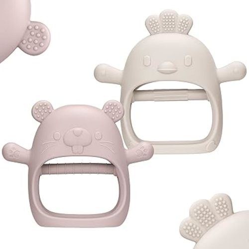 2 Packs Baby Teething Toys Silicone Teething Mittens for Infants 3 Months+, Never Drop & Easy to Hold Teethers, Helps Soothing Gums & Sucking Needs, Teething Relief (Blush)