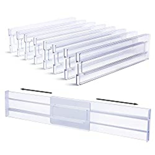 Vtopmart Drawer Dividers Organizers 8 Pack, Adjustable 3.2" High Expandable from 12.2-21.4" Kitchen Drawer Organizer, Clear Plastic Drawers Separators for Clothing, Installed by Double-sided Tape