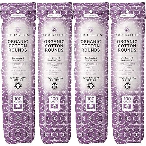 Organic Cotton Rounds, 400 Count - Makeup Remover Pads for Face, Lint-Free