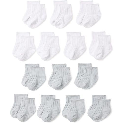 Amazon Essentials Unisex Babies' Non Slip Grip Ribbed Ankle Socks, 14 Pairs