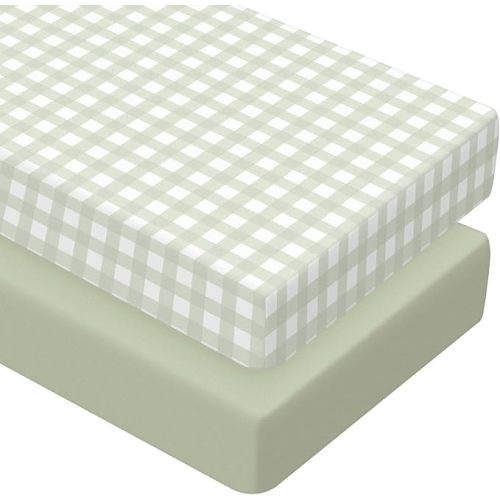 2 Pack Gingham Crib Sheets for Girls Boys Green Bed Sheet Set Fitted 52'' x 28" for Standard Crib Mattress Stretchable Soft Toddler Aesthetic Nursery Decor