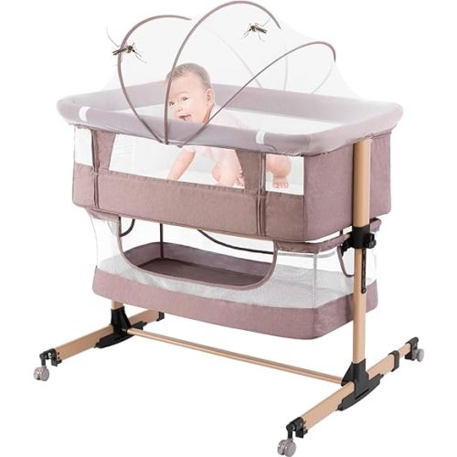 3 in 1 Baby Crib Bedside Crib,Baby Bassinet,Baby Bed Adjustable Portable Bed for Infant/Baby,Light Beige