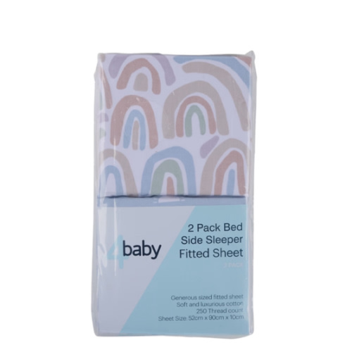 4Baby 2 Pack Fitted Sheet Bedside Sleeper Percale Rainbow Multi | Bassinet | Baby Bunting AU