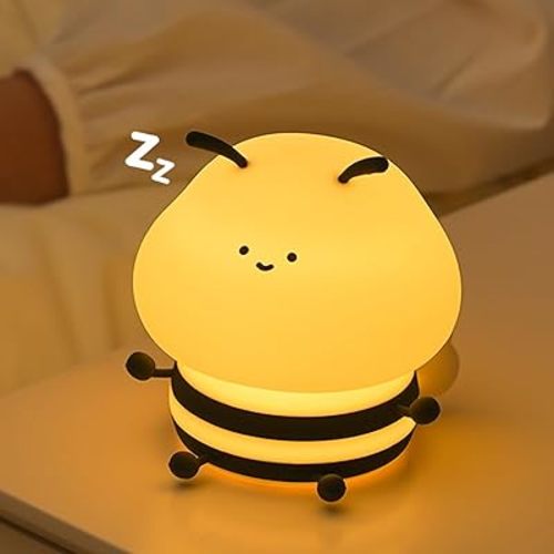 Cute Bee Kids Night Light, LED Squishy Night Lamp, Dimmable Nursery Nightlight for Kids, Rechargeable Timer Touch Lamp, Dorm Decor, Funny Gifts (Bee)