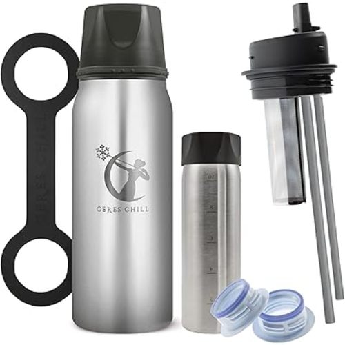 CERES CHILL OG Breastmilk Chiller Bundle with Straw Lid & Infuser & Adapters – 12–34oz Portable Breast Milk Cooler, Uce Ice or Freeze – Color, Per My Last Email Steel