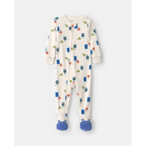 Baby Boy 1-Piece Monster 2-Way Zip DreamPlush Snug Fit Footed Pajama - Cream | Carter's