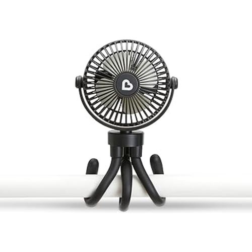 Munchkin® Stroller Fan - Portable Baby Cooling System with 4 Speeds, Rechargeable Battery, and Entertaining LED Lights, Black with Multicolored Lights