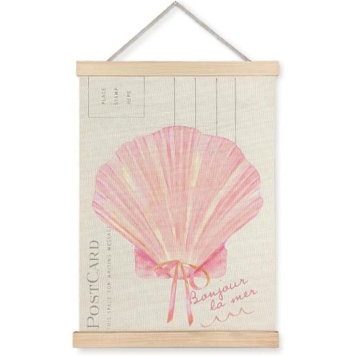 URLLUAE Beach Wall Decor, Preppy Pink Seashell Wall Art, Coastal Room Decor With Wooden Poster Hanger, Preppy Beach Room Decor, Pink Coastal Wall Decor Posters for Home Girls Room Dorm, 12x16 Inches