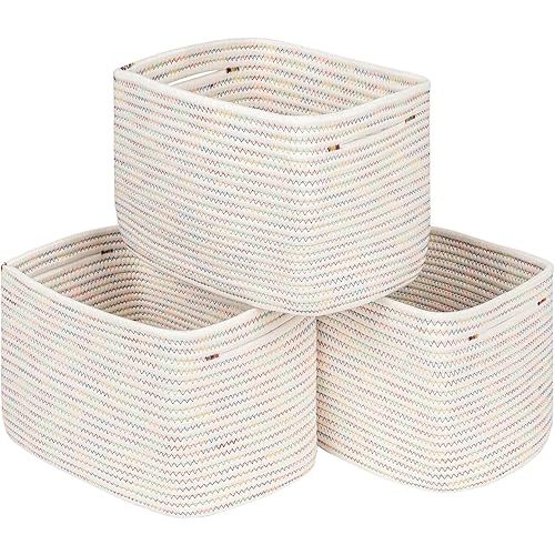 Cubes Storage Bins for Closet Storage,Skin-friendly Cube Shelf Woven Baskets Bins for Organizing, Rectangle Decorative Rope Basket for Nursery Basket Organizer, Rainbow set of 3