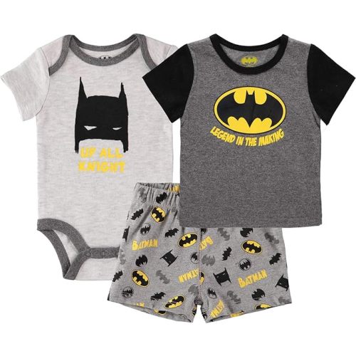 BATMAN Baby Boys Onepiece Bodysuit With Tshirt and Short Pants 3 Piece Gift SetClothin Set