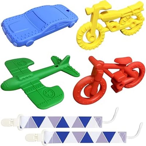 Teething Toys for Babies 6-12 Months 12-18 Months, Baby Teething Toys, Baby Chew Toys, BPA Free Teething Toys, Baby Teether, Transportation Tools Shape Teethers, Baby Toys for Boys Girls (6 Pack)