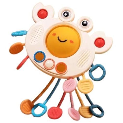 Yummy Baby Products Montessori Sensory Toy for Babies, Silicone Pull String Teething Toy, Perfect for Entertaining Baby While Developing Motor and Sensory Skills (Crab)