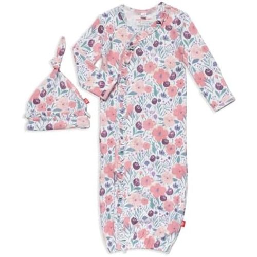 Magnetic Me Organic Cotton Newborn Sleeper Gown & Hat Set | Super Soft Organic Cotton Fabric Sleep Sack | Whistledon Ruffle | 0-3 Months