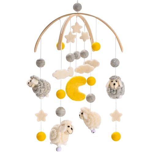 Baby Mobile for Crib,Crib Mobile for Girls and Boys,Handmade Felt Sheep Nursery Mobiles-Crib Bassinet Toys Shower Set for Infant Bedroom Hanging Decoration