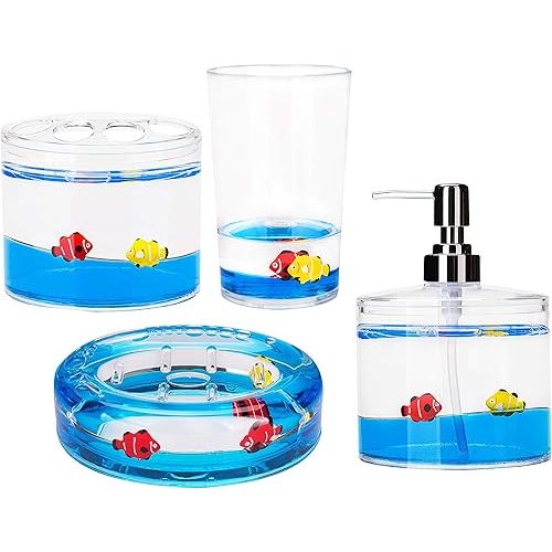 Locco Decor 4 Piece Acrylic Liquid 3D Floating Motion Bathroom Vanity Accessory Set Fish