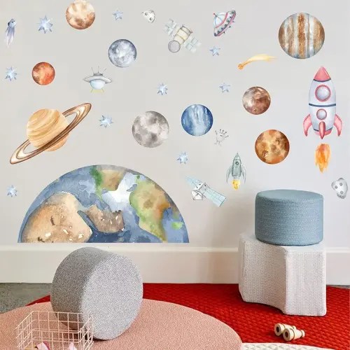 Space Wall Stickers - Solar Planets Wall Stickers Boys, Space Themed Wall Decal Baby Nursery and Children's Rooms,Toddler Room Wall Art,Space Decals (SAPCE Wall Deco)