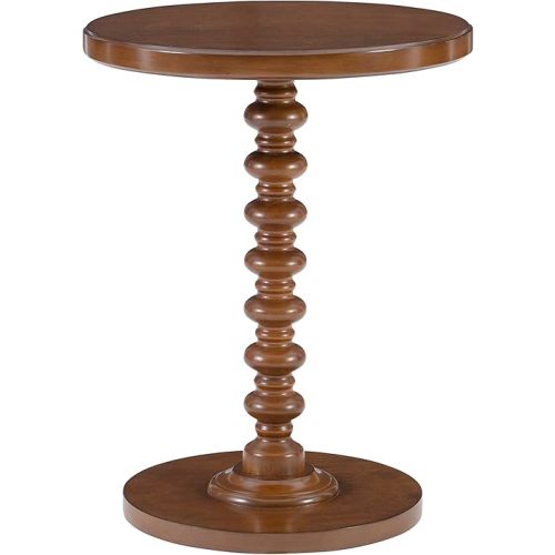 Powell Tarkin Round Hazelnut Turned Spindle Pedestal Side Accent Table