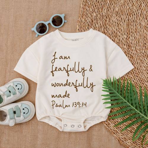 Christian Baby Bodysuit - I Am Fearfully and Wonderfully Made Jesus Romper-Newborn Outfit- Newborn Clothes-Baby Shower Gift- Bubble Romper