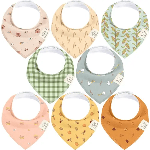 8-Pack Organic Baby Bandana Bibs for Boys, Girls - Super Absorbent Triangle Baby Bibs for Drooling and Teething Infant, 100% Cotton Extra Soft for Newborn, Infant 0-36 Months (Countryside)