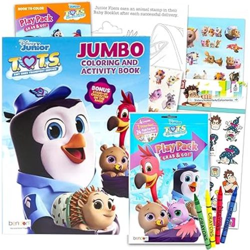 T.O.T.S. Tiny Ones Transport Service Coloring And Activity Book Bundle For Boys, Girls ~ T.O.T.S. Coloring Book Set For Kids With Wreck It Ralph Stickers (T.O.T.S. Party Supplies And Favors)