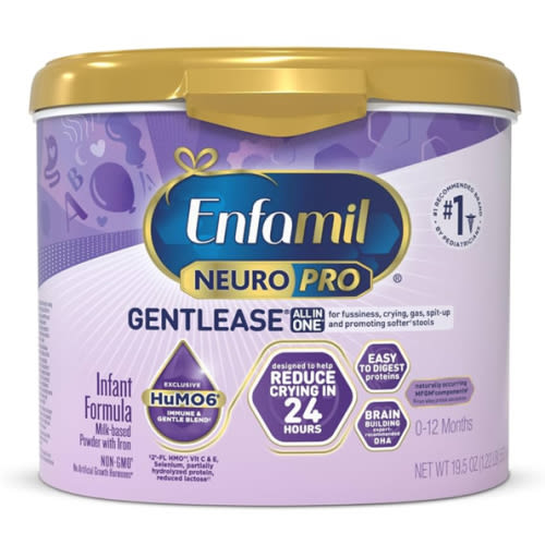 Enfamil NeuroPro Gentlease Baby Formula, Brain Building DHA, HuMO6 Immune Blend, Designed to Reduce Fussiness, Crying, Gas & Spit-up in 24 Hrs, has Prebiotics to Promote Softer Stools, Reusable Tub, 19.5 Oz