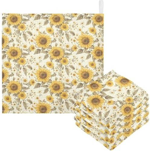 Sunflower Baby Washcloths Newborn Muslin Burp Cloths 3 Pack Soft Cotton Baby Face Bath Towel Drool Bibs for Infants, Girls and Boys 11.8 x 11.8 Inch