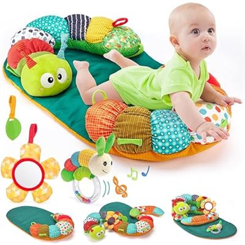 Baby Toys 0-6 Months - 3-in-1 Caterpillar Tummy Time Activity Playmat & Seated Support Toys for Newborns Infants Toys for Sensory Play Developmental Newborn Baby Shower Birthday Gifts for Boys Girls