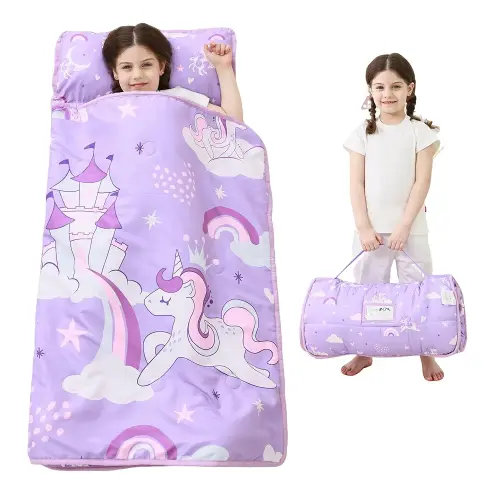 Toddler Nap Mat with Pillow and Blanket, Extra Large Rolled Napping Mats,Slumber Bags for Boys Girls,Kids Sleeping Bag for Daycare, Preschool Travel Camping