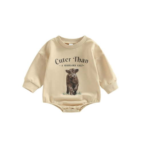 Newborn Baby Boys Girls Farm Outfit Animal Horse Cow Print Romper Long Sleeve Oversized Bodysuit Spring Fall Clothes