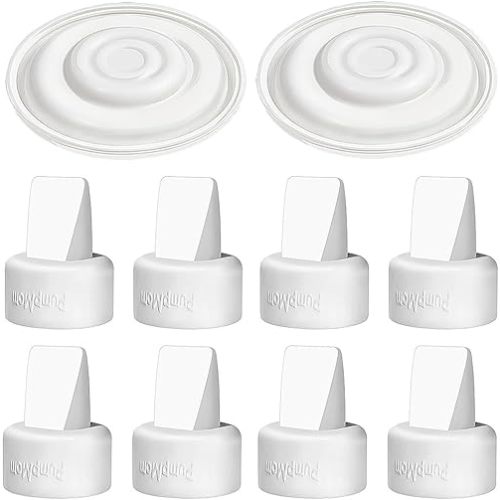 PumpMom Breast Pump Parts, 8 Duckbill Valves and 2 Silicone Membrane for Spectra S2, S1 and 9 Plus Breastpumps, Compatible with Spectra Valves and Silicone Diaphragm