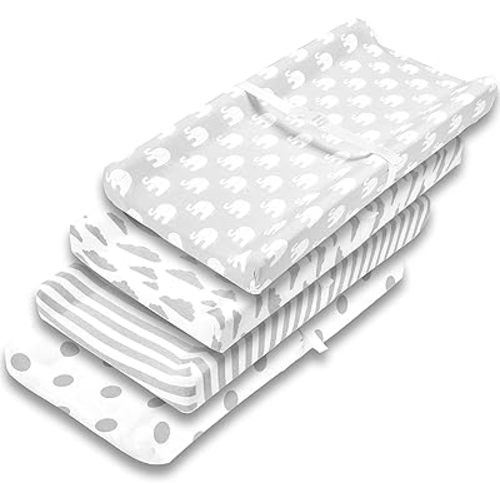 Funda para cambiador – Paquete de 4 fundas para cambiador de bebé de primera calidad – Funda para cambiador de bebé para niño o niña – Tejido de punto puro lavable a máquina, funda de cambiador de