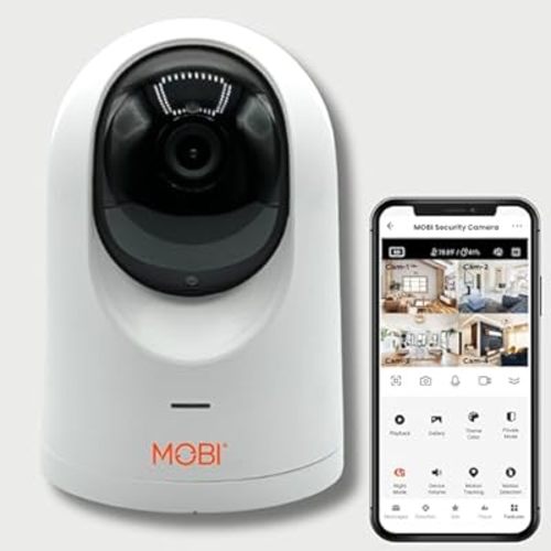 MOBI Home Security & Monitoring Camera: Full HD, 355°Pan & 120°Tilt, Motion Detection/Tracking, Sound Detection, 2-Way Audio, Color Night Vision, Temp/Humidity Readings, Supports 5-2.4GHz Wi-Fi Router