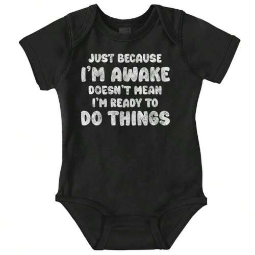 Sleep Baby Graphic One Piece Bodysuit Attitude Humor Funny Just Because I'm Awake Doesn't Mean I'm Ready To Do Things Sarcastic Casual Everyday Soft Cotton Printed Cap Sleeve Lap Neck Romper Baby Clothes Brisco Brands | SHEIN USA