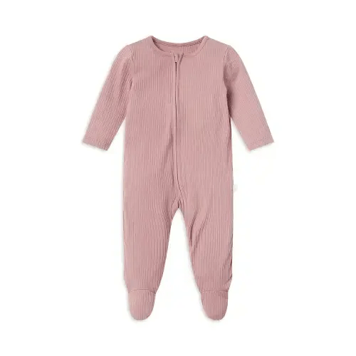 Ribbed Clever Zip Footed Baby Pajamas Ribbed Rose: 6-9 month