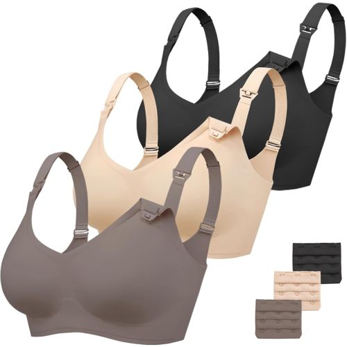 Vinfact 3 Pack Nursing Bras for Breastfeeding Comfort Maternity Bras for Pregnancy Wireless Seamless Breastfeeding Bras