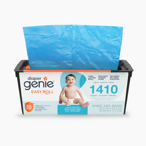 Diaper Genie Easy Roll Refill Bags - Compatible with Signature and Platinum Pails - Blue, Unscented, 30