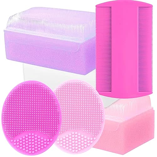 Cradle Cap Brush for Babies - Cradle Cap Treatment | Baby Sponge for Bathing Newborn Bath Essentials | Baby Brush and Comb Set Newborn | Baby Comb & Scalp Scrubber Set of 6 (Pink)
